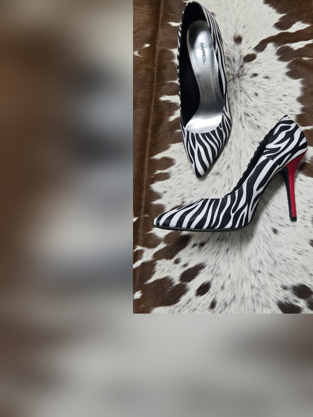 Xappeal Zebra Print Pointed Toe Stiletto Heels with Red Heel